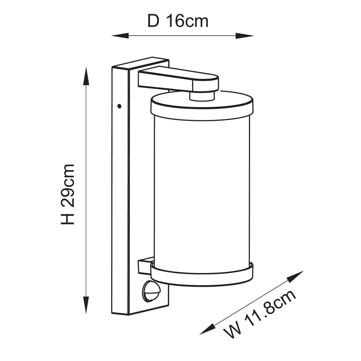 Endon Newcombe PIR Wall Matt black & clear ribbed glass