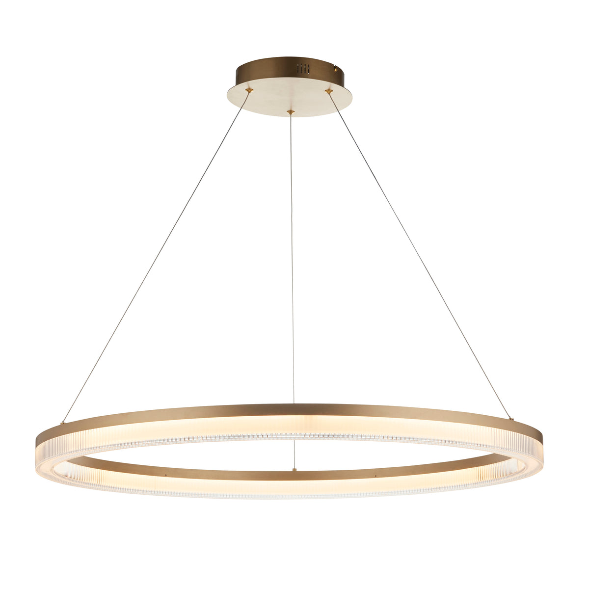 Endon Lansina Hoop Pendant Brushed gold plated finish & opal ribbed acrylic