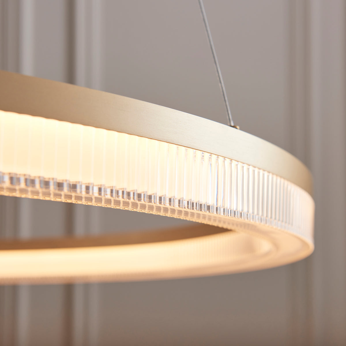 Endon Lansina Hoop Pendant Brushed gold plated finish & opal ribbed acrylic