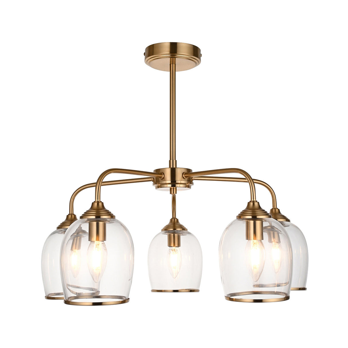Endon Ashcroft 5lt Pendant Brushed aged brass plate & clear glass