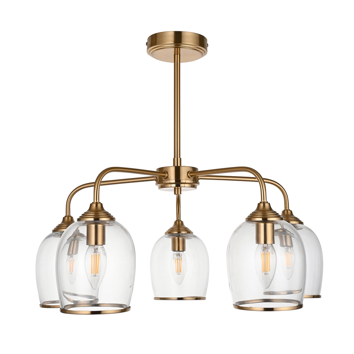 Endon Ashcroft 5lt Pendant Brushed aged brass plate & clear glass