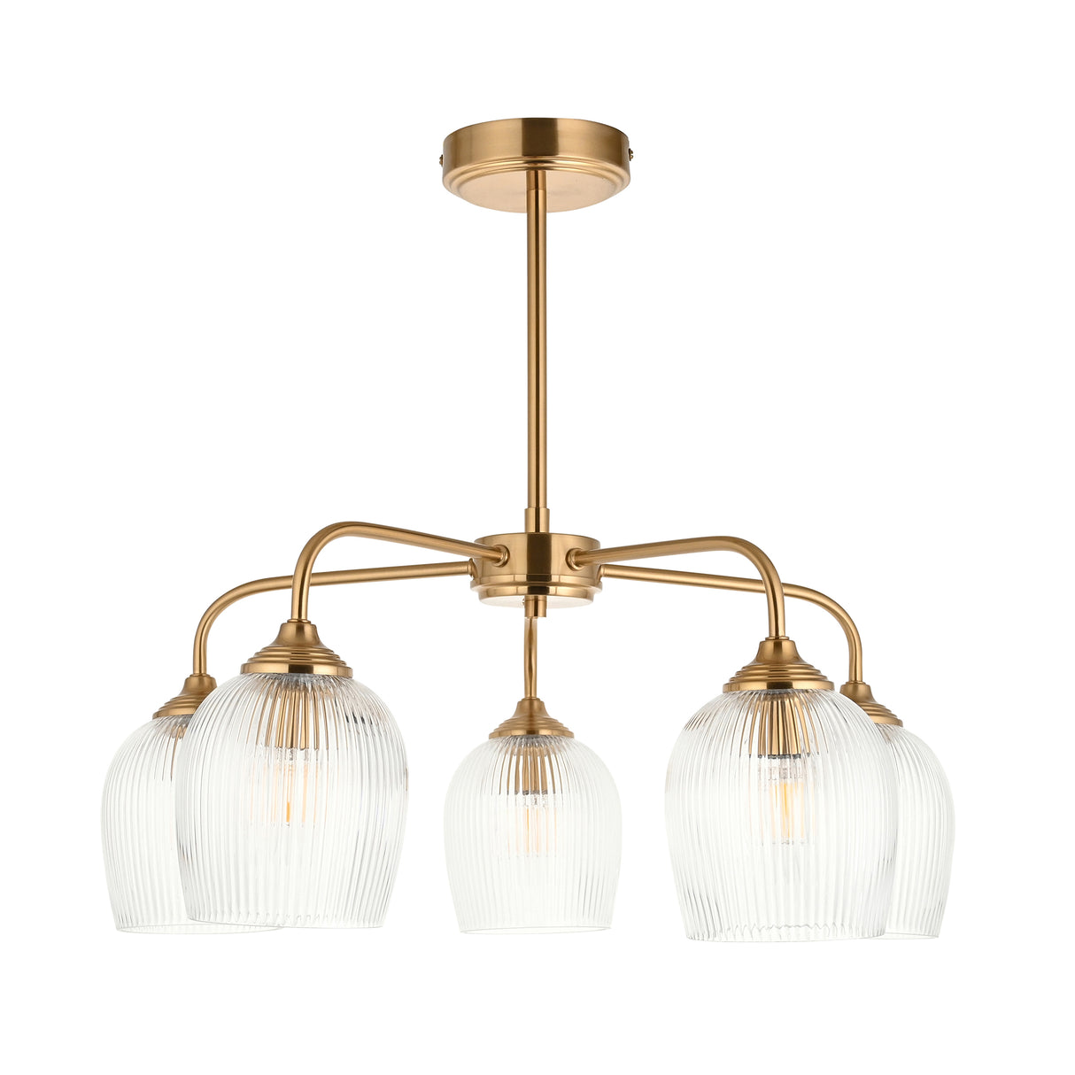 Endon Ashcroft Ribbed 5lt Pendant Brushed aged brass plate & clear ribbed glass