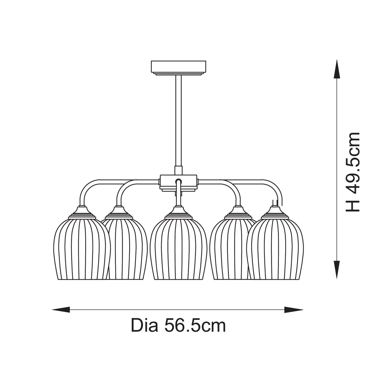 Endon Ashcroft Ribbed 5lt Pendant Brushed aged brass plate & clear ribbed glass