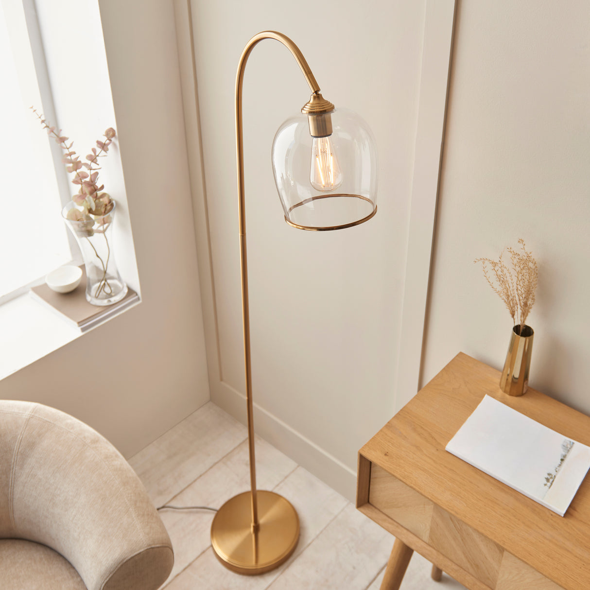 Endon Ashcroft Floor Brushed aged brass plate & clear glass