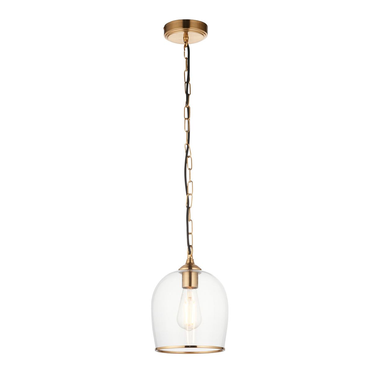 Endon Ashcroft Pendant Brushed aged brass plate & clear glass