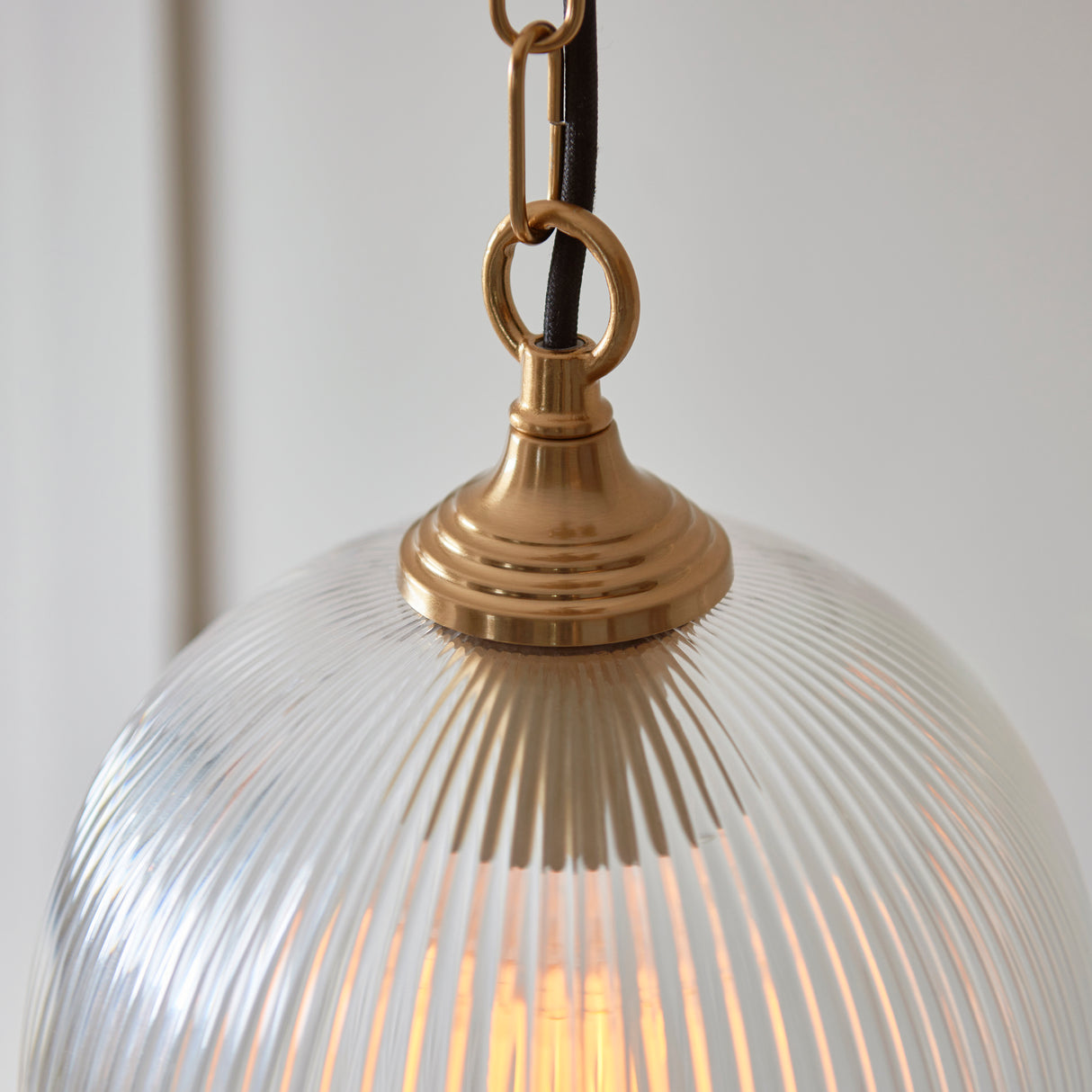 Endon Ashcroft Ribbed Pendant Brushed aged brass plate & clear ribbed glass