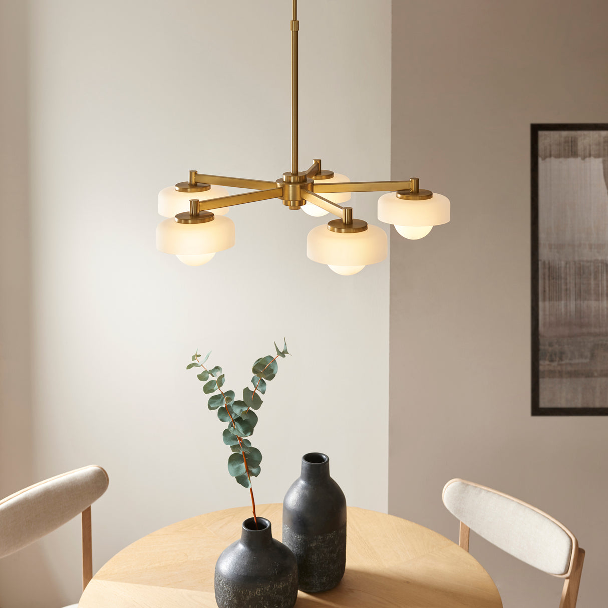 Endon Boss 5lt Pendant Brushed aged brass plate with frosted & opal glass