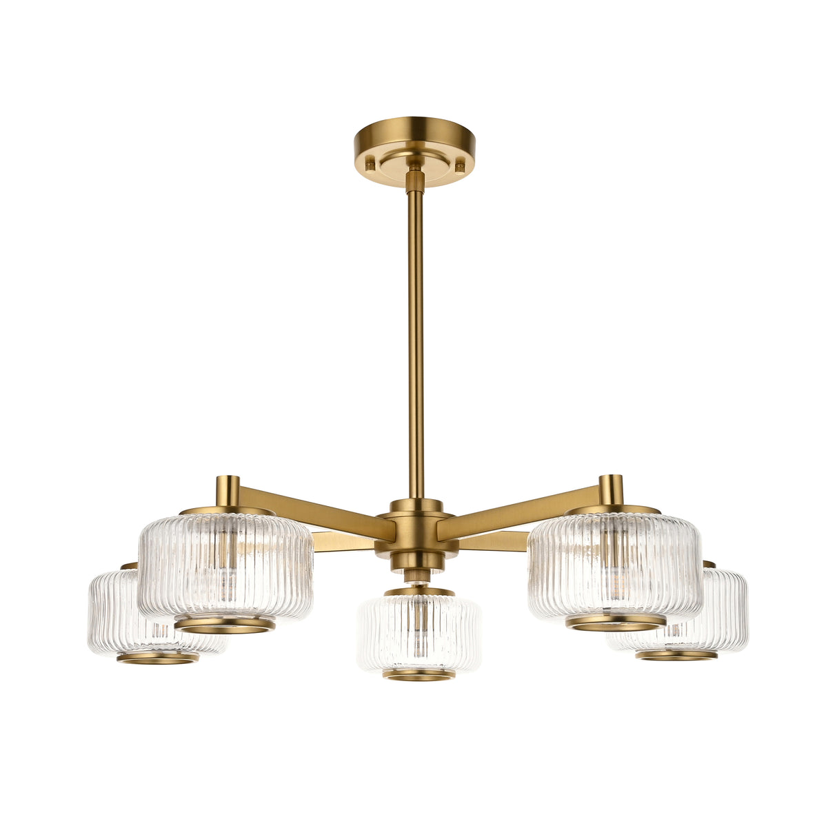 Endon Stamford 5lt Pendant Brushed aged brass plate & clear ribbed glass