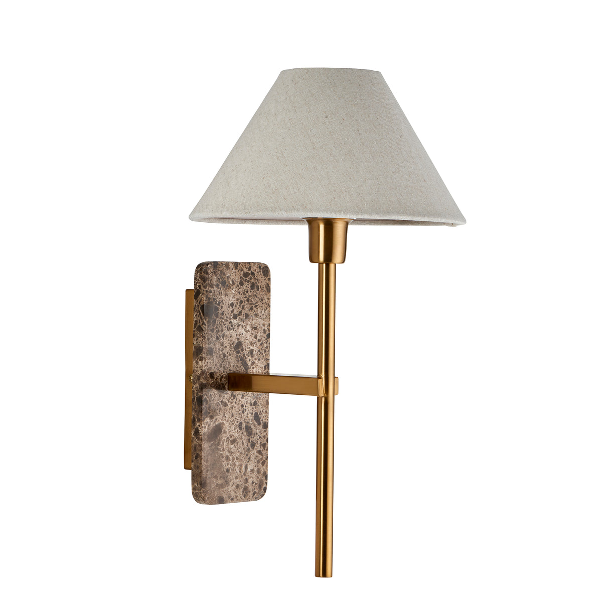 Endon Faro Wall Dark brown Emperador marble & vintage brass with natural linen