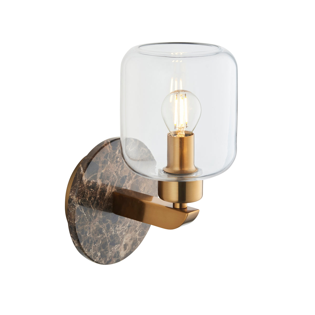 Endon Travi Wall Dark brown Emperador marble, vintage brass & clear glass