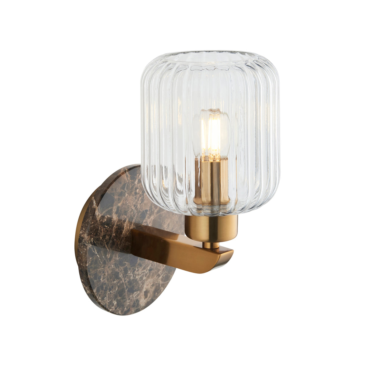 Endon Travi Ribbed Wall Dark brown Emperador marble, vintage brass & clear ribbed glass