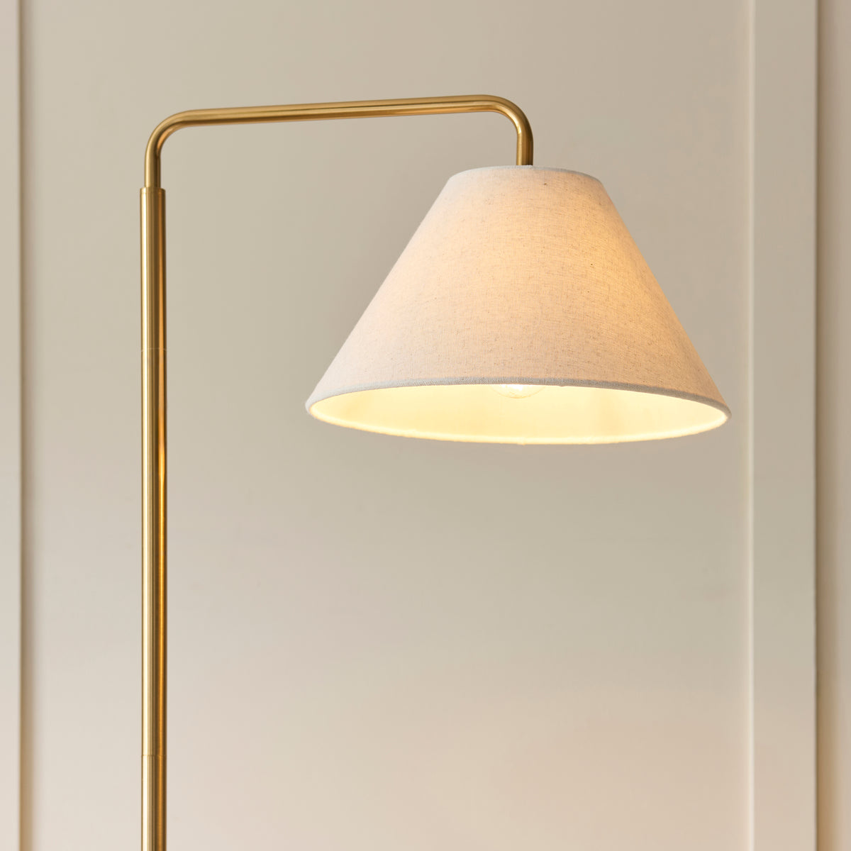 Endon Wallbridge Floor Brushed aged brass plate, white marble & natural faux linen