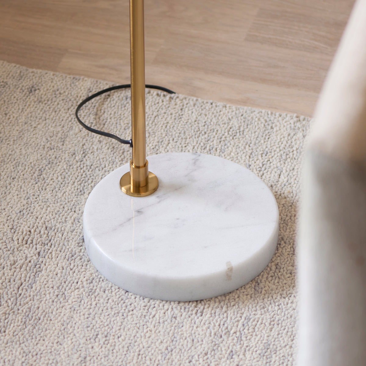 Endon Wallbridge Floor Brushed aged brass plate, white marble & natural faux linen
