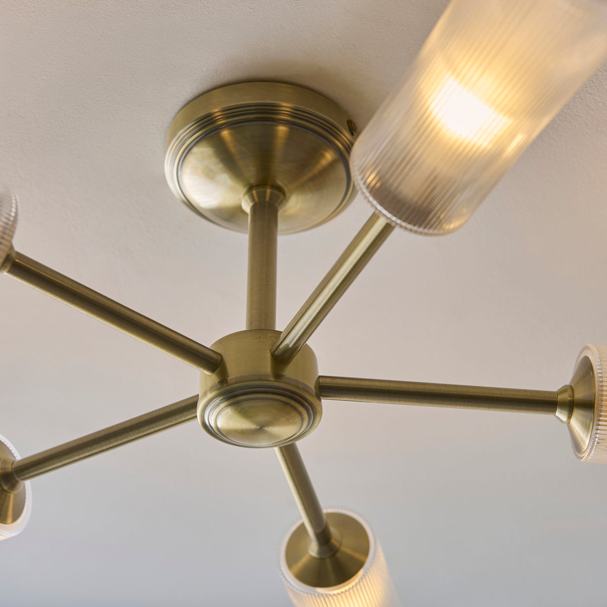 Endon Avelyn 5lt Semi Flush Antique brass plate & clear ribbed glass