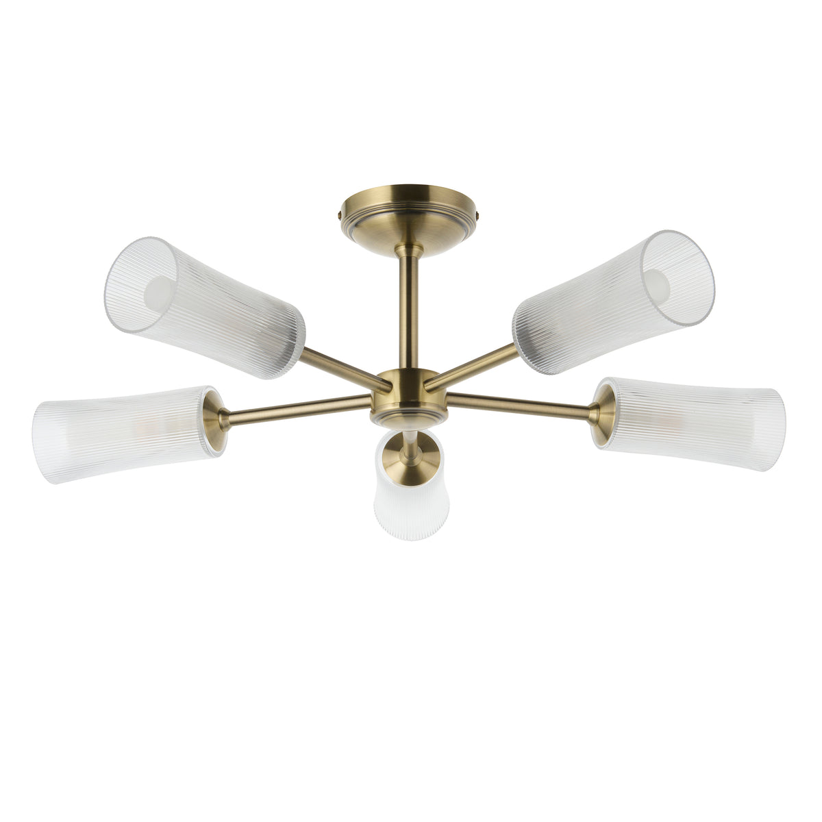 Endon Avelyn 5lt Semi Flush Antique brass plate & clear ribbed glass