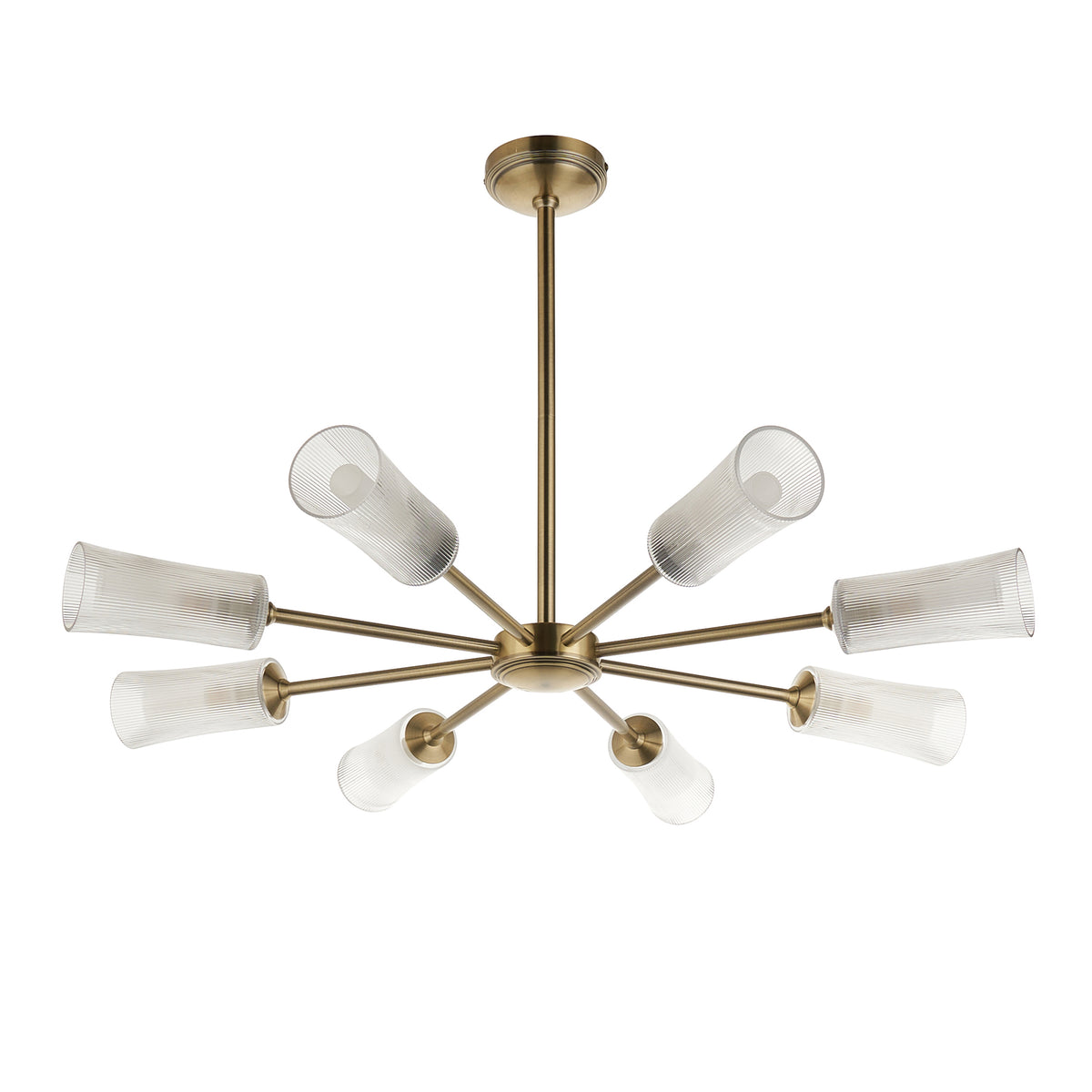 Endon Avelyn 8lt Pendant Antique brass plate & clear ribbed glass