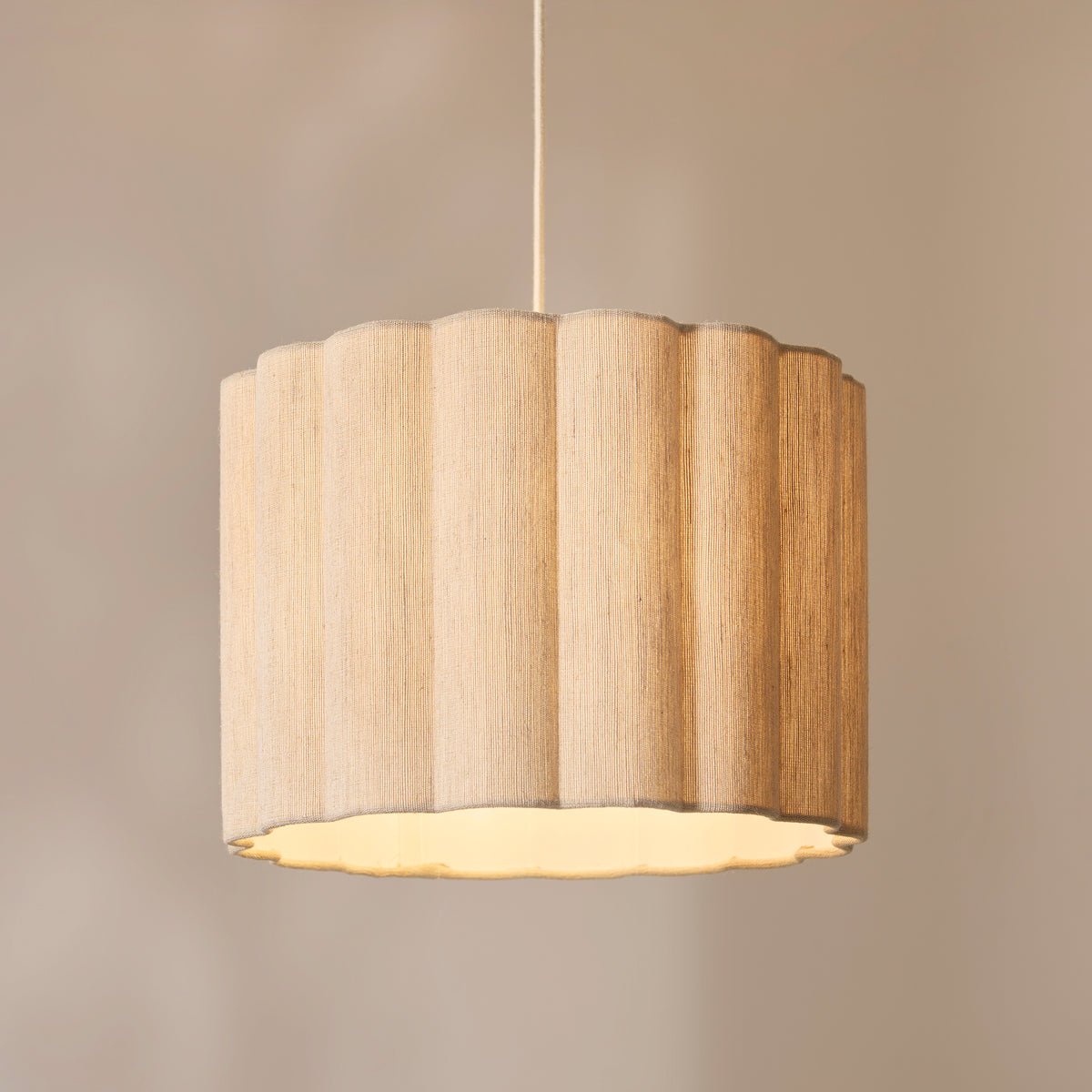 Endon Olson Pendant Oak stained wood & natural fabric