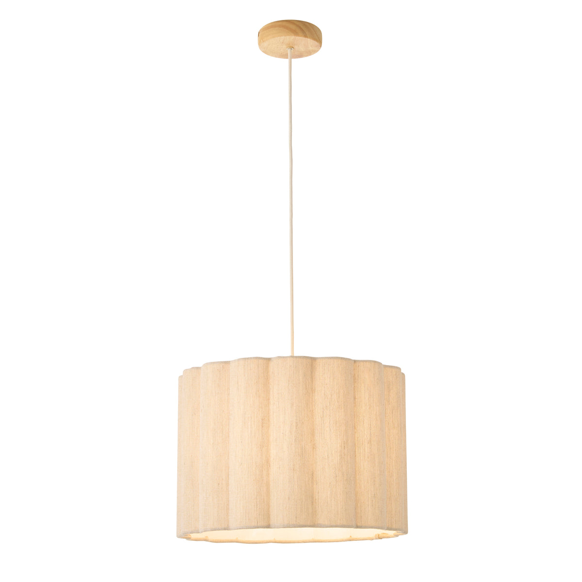 Endon Olson Pendant Oak stained wood & natural fabric