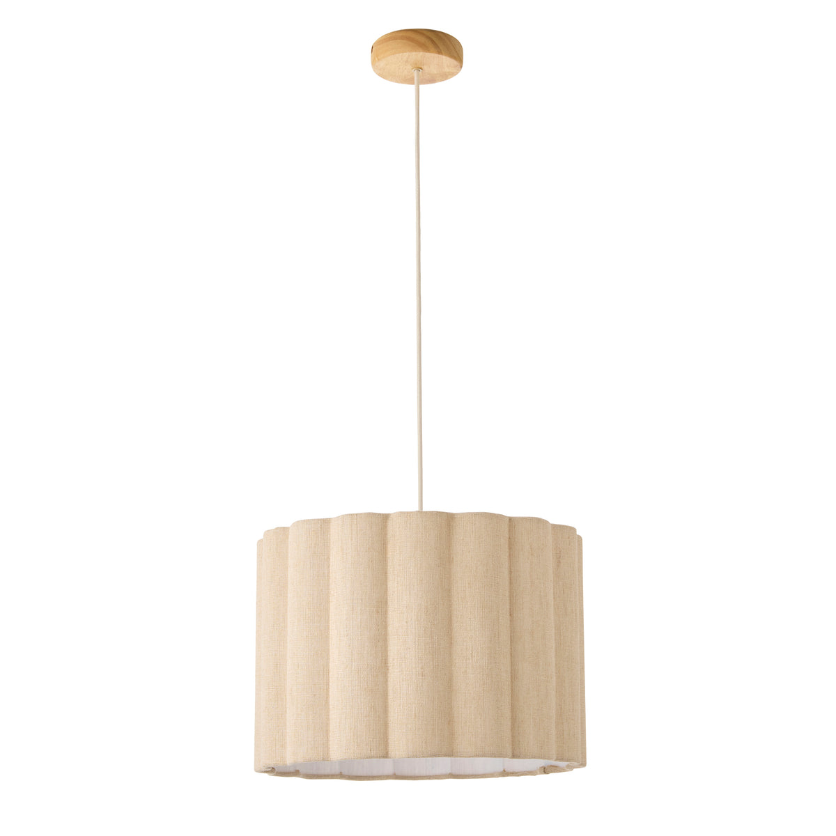 Endon Olson Pendant Oak stained wood & natural fabric