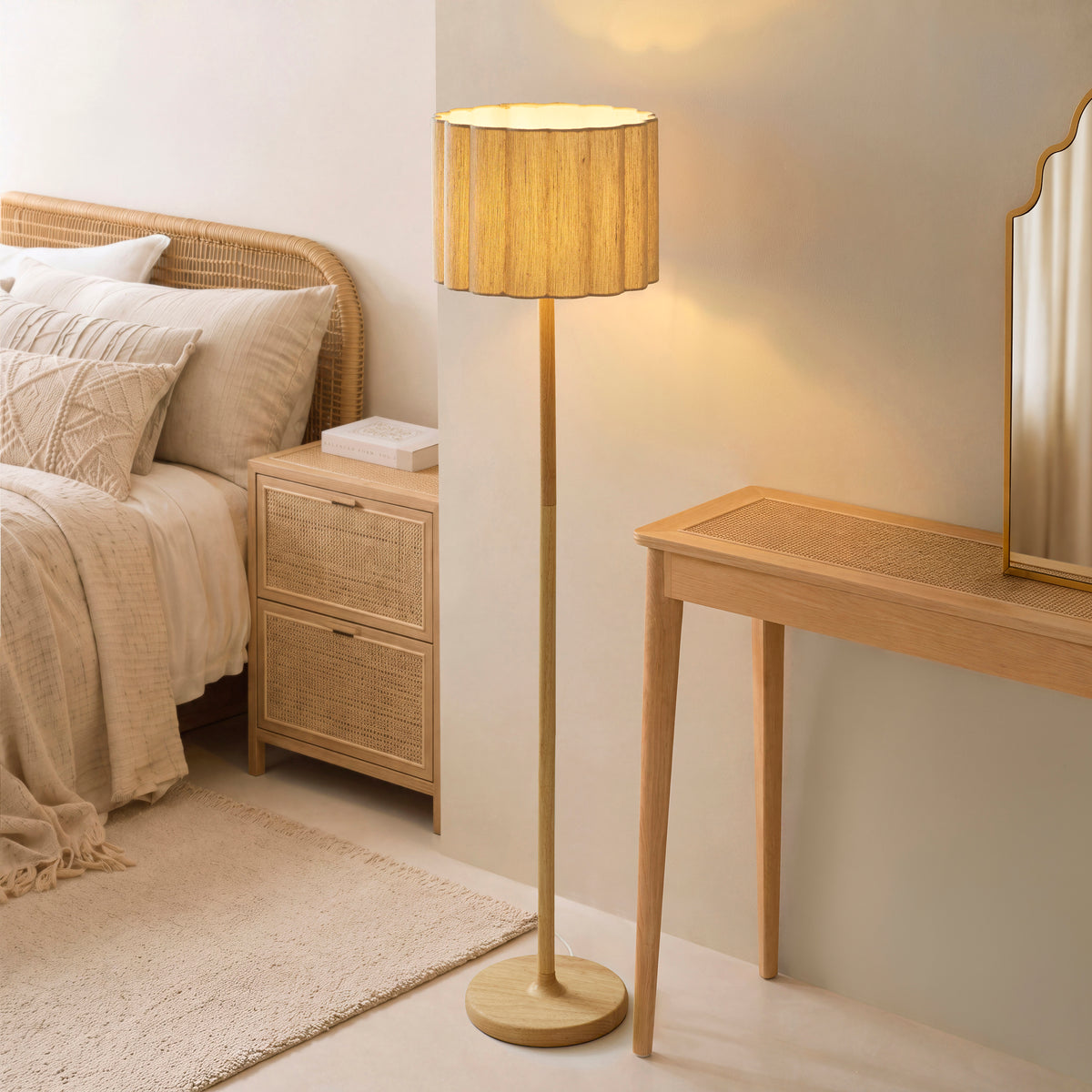 Endon Olson Floor Oak stained wood & natural fabric