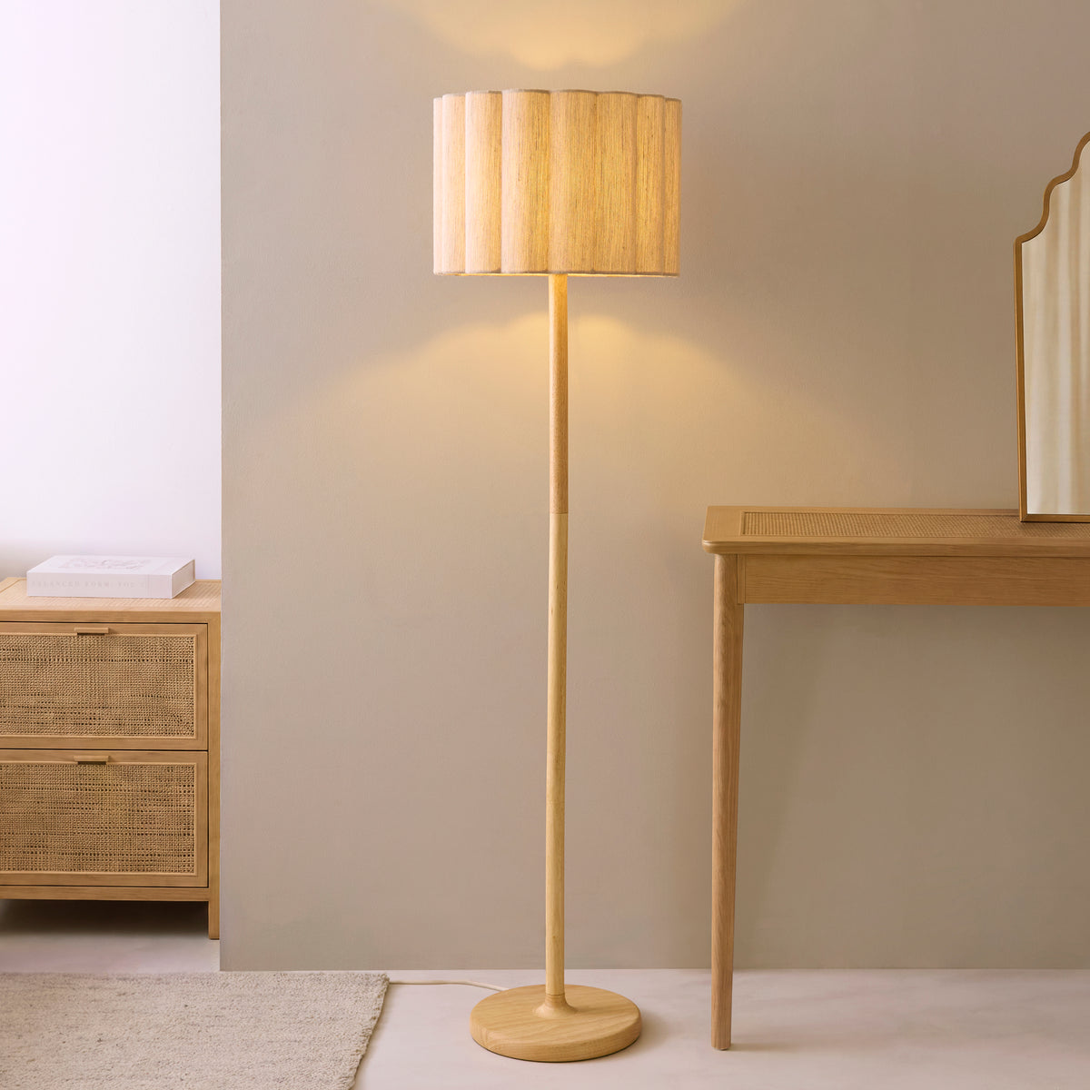 Endon Olson Floor Oak stained wood & natural fabric