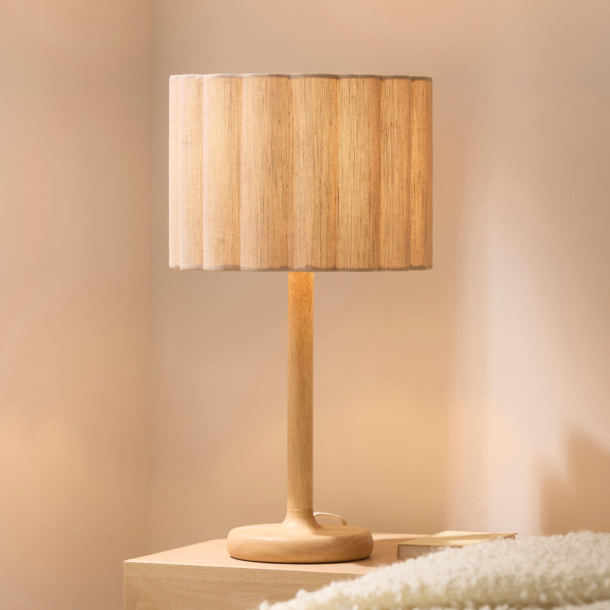 Endon Olson Table Oak stained wood & natural fabric