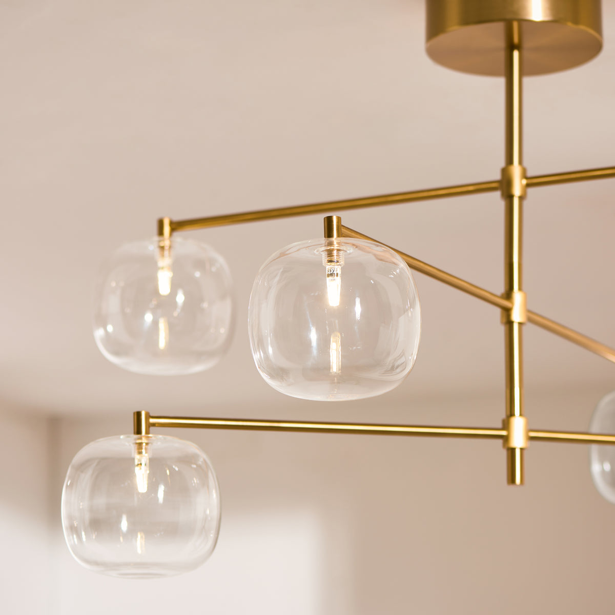 Endon Oslo 6lt Pendant Brushed aged brass plate & clear glass