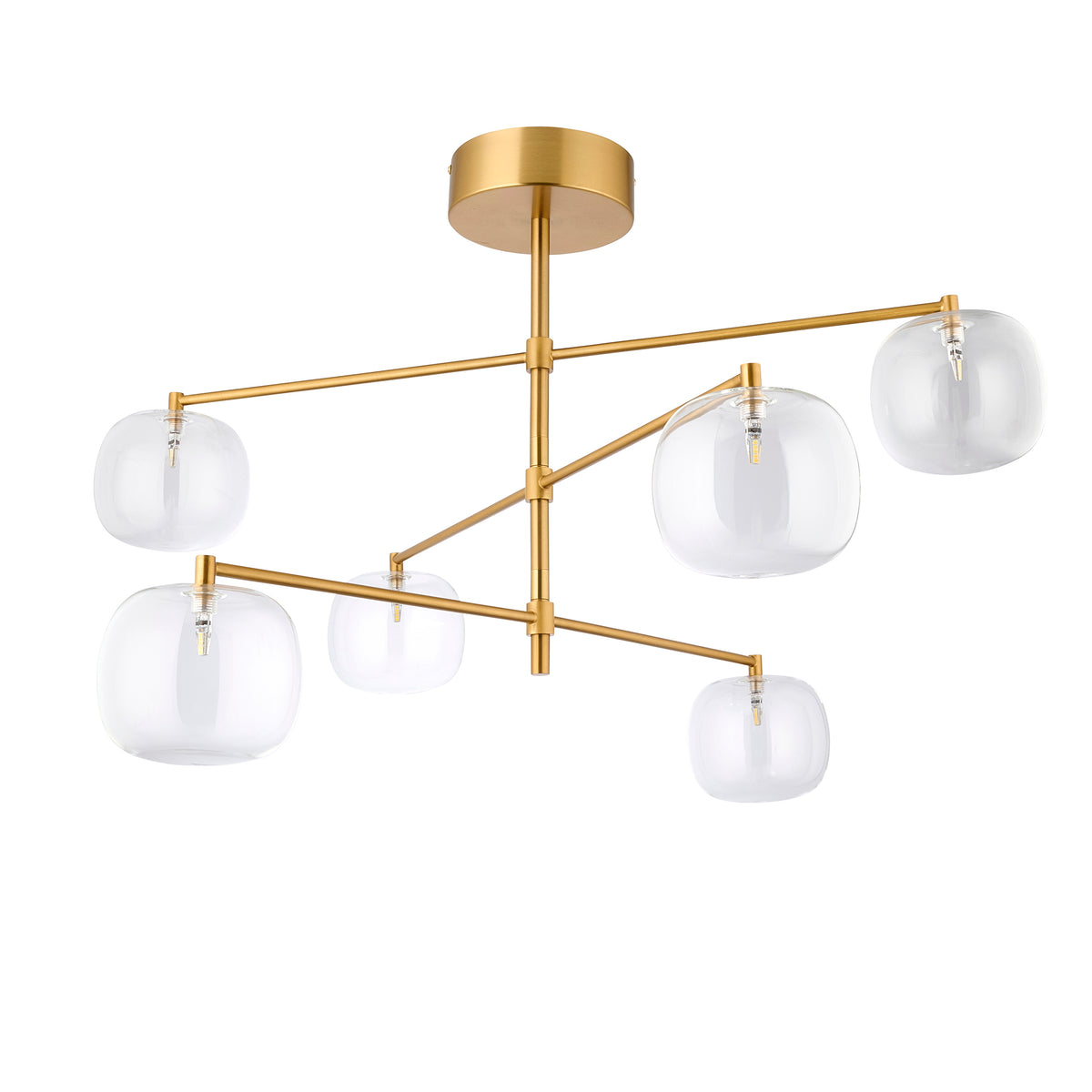 Endon Oslo 6lt Pendant Brushed aged brass plate & clear glass