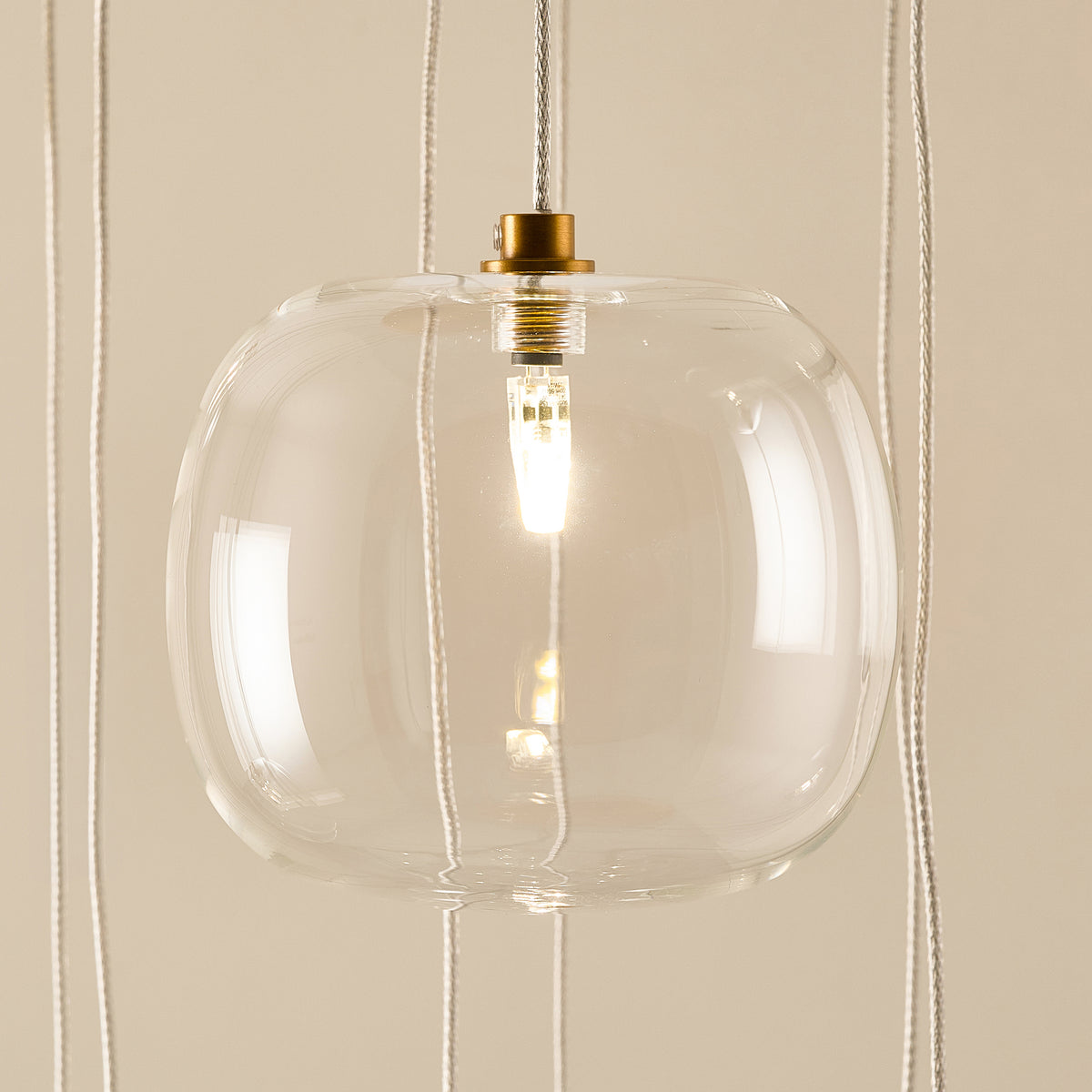 Endon Oslo 12lt Cascade Pendant Brushed aged brass plate & clear glass