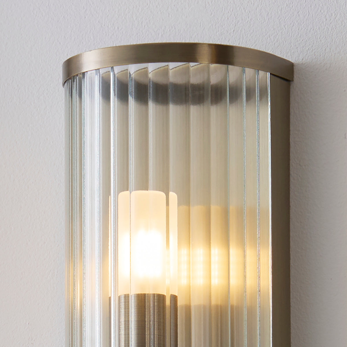 Endon Ridgeton IP44 Wall Antique brass plate & clear ribbed glass