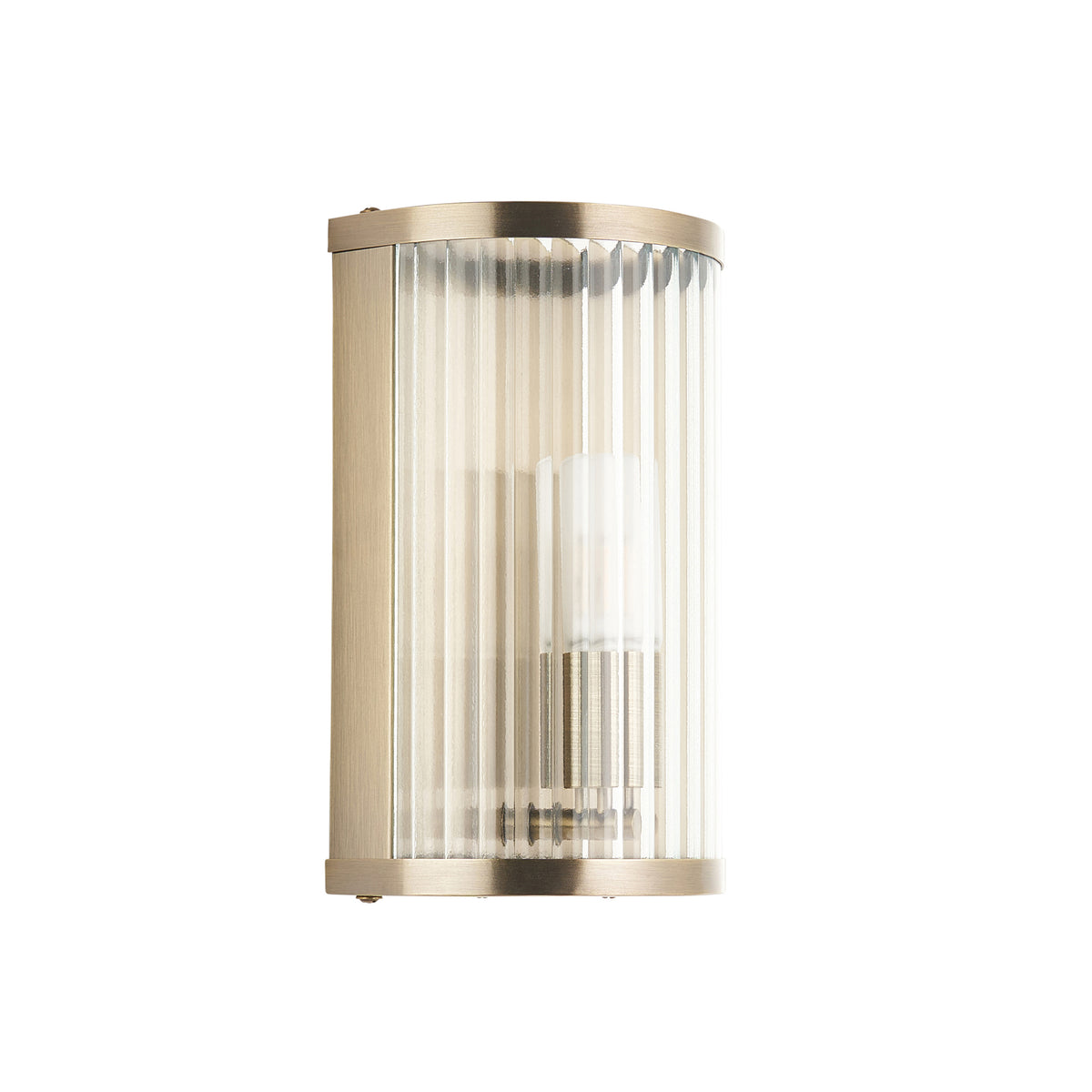 Endon Ridgeton IP44 Wall Antique brass plate & clear ribbed glass