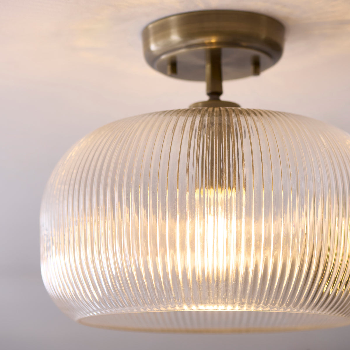 Endon Harborne Flush Antique brass plate & clear ribbed glass