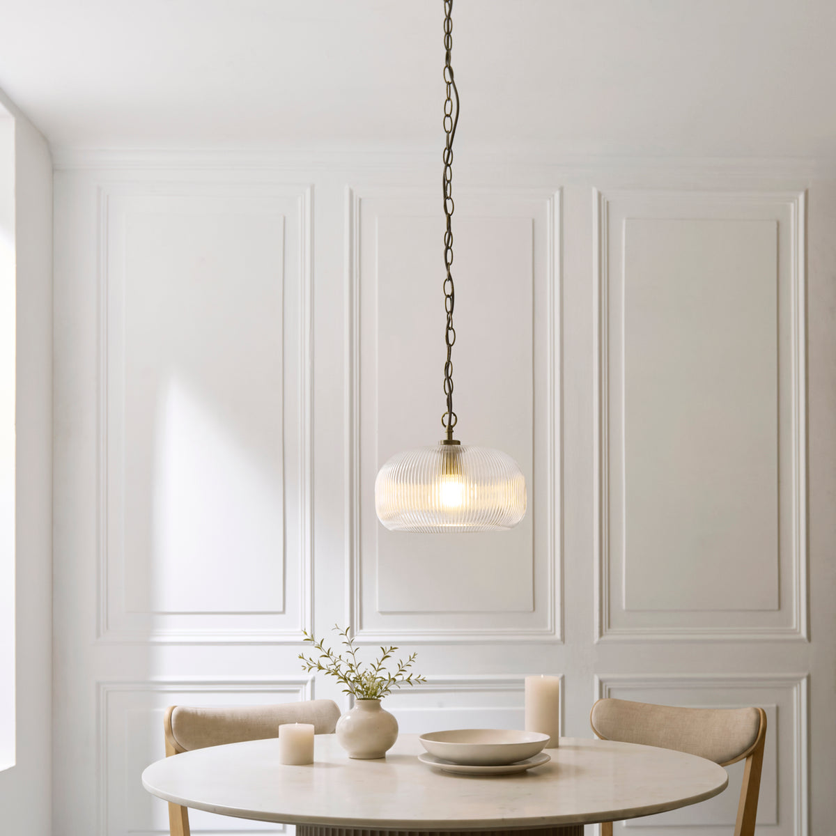Endon Harborne Pendant Antique brass plate & clear ribbed glass