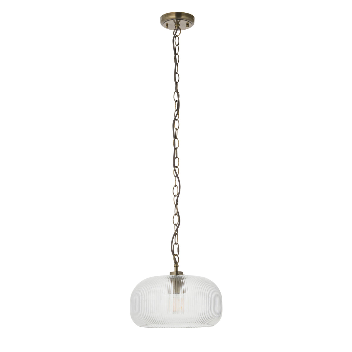 Endon Harborne Pendant Antique brass plate & clear ribbed glass