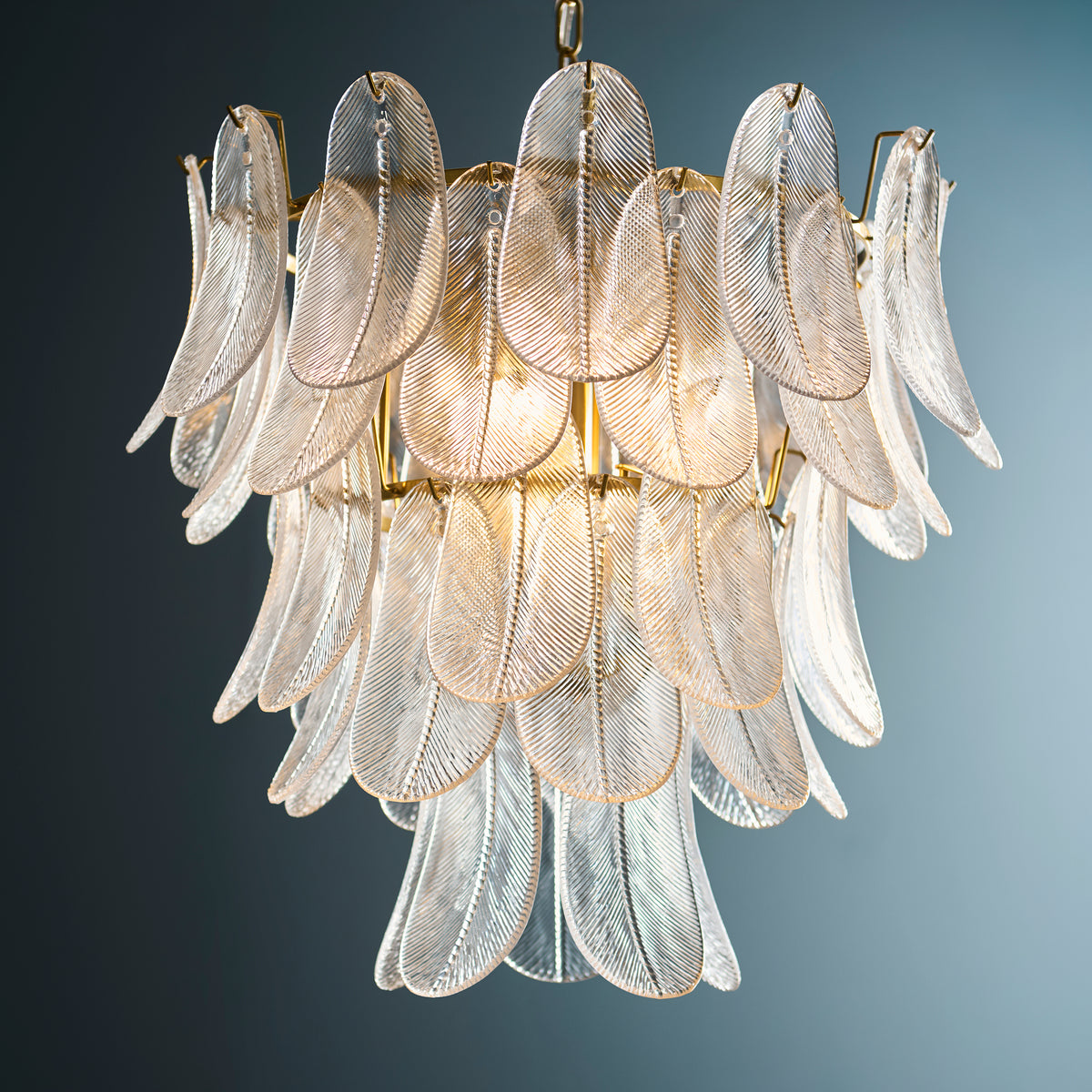 Endon Autumn 4lt Pendant Brushed aged brass plate & clear textured glass