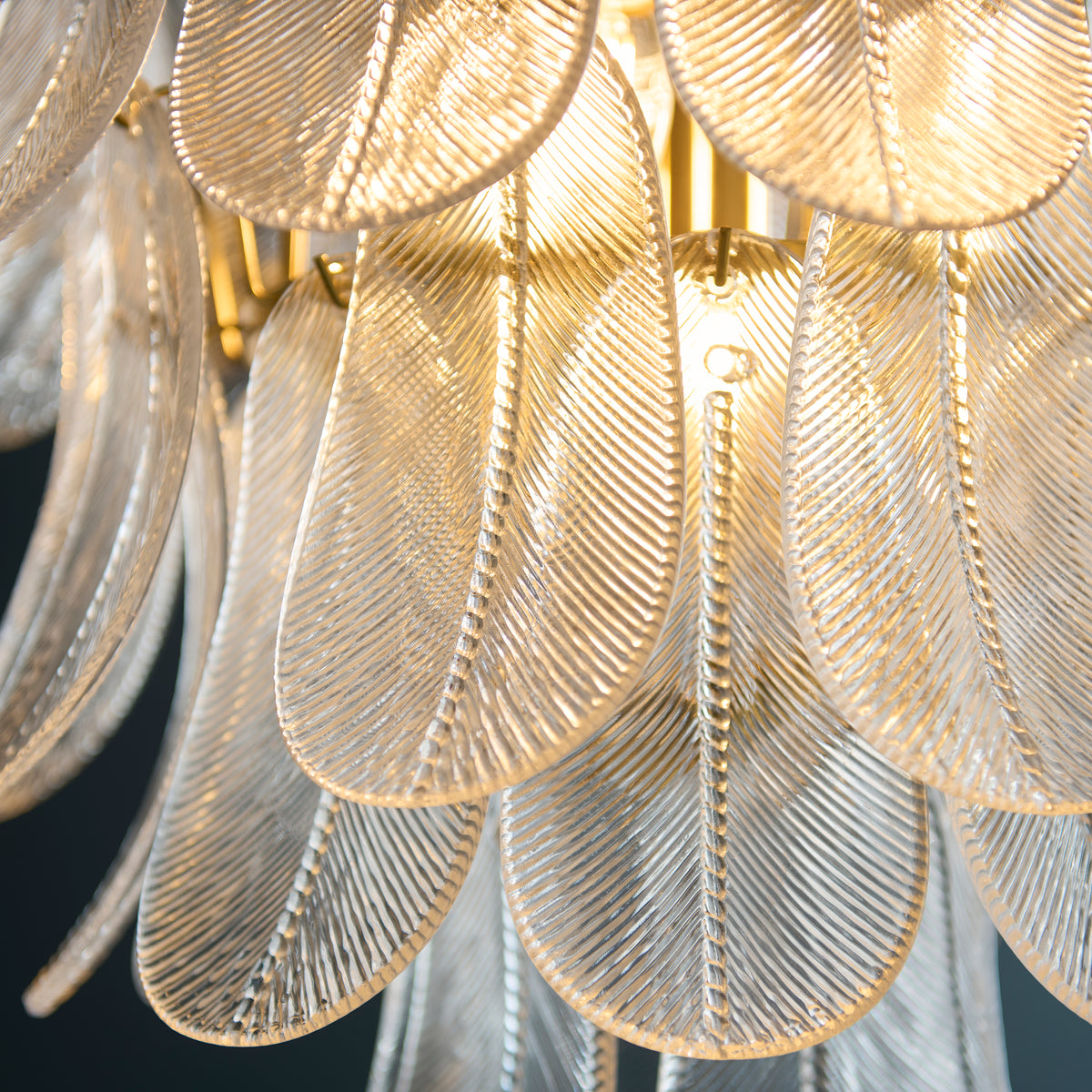 Endon Autumn 4lt Pendant Brushed aged brass plate & clear textured glass