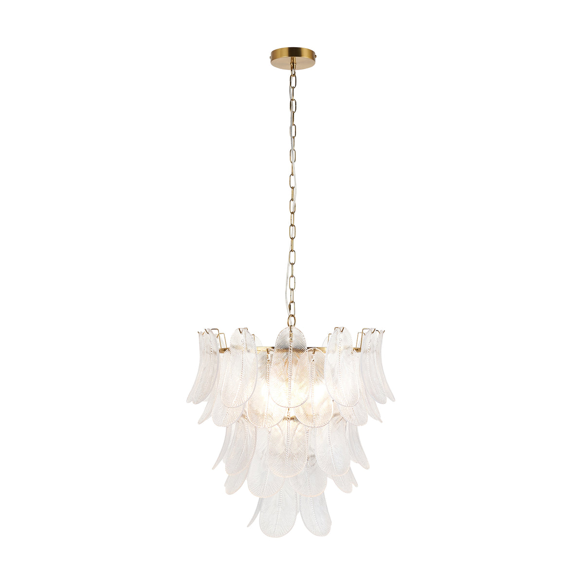 Endon Autumn 4lt Pendant Brushed aged brass plate & clear textured glass