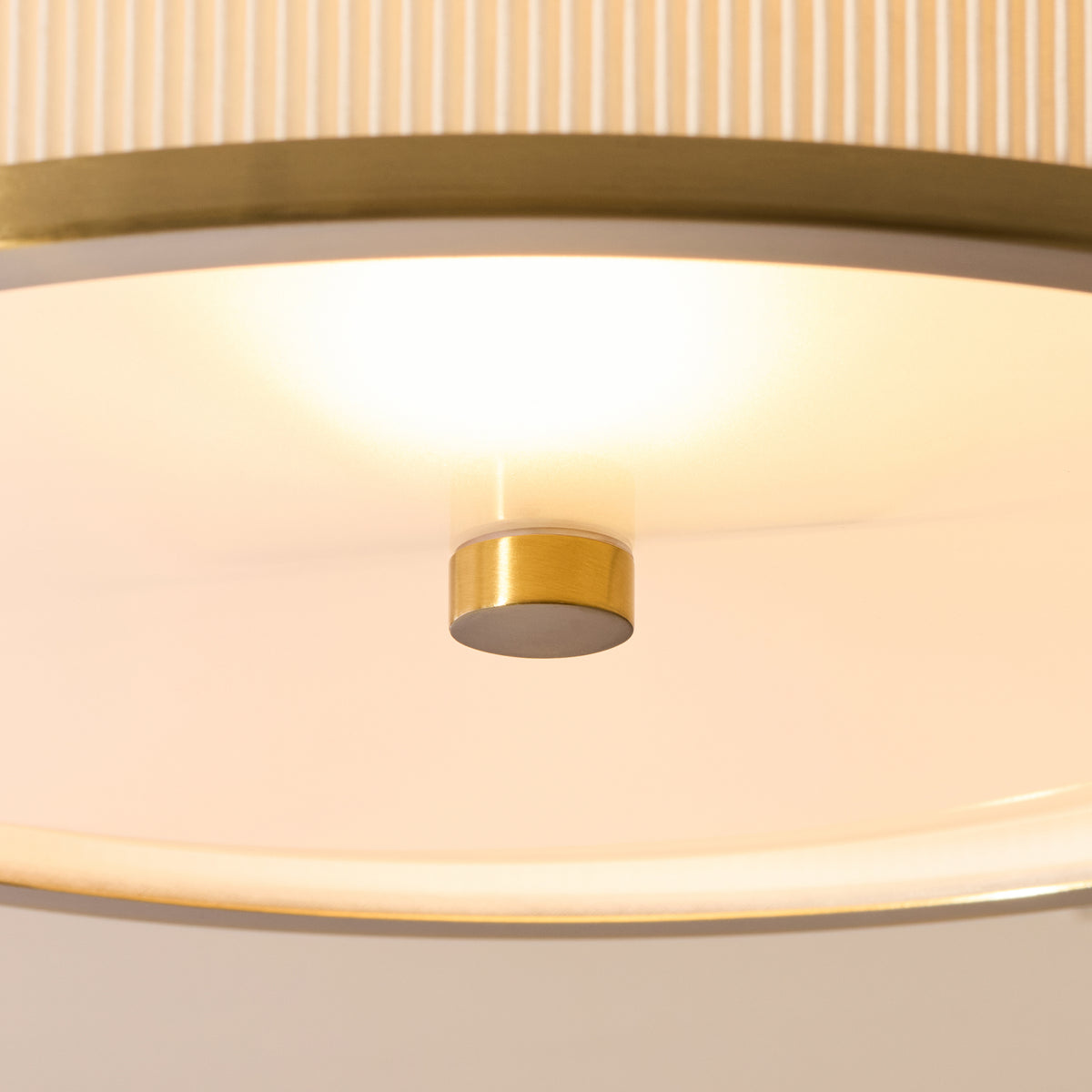 Endon Lexi Flush Ivory fabric, brushed aged brass & frosted glass