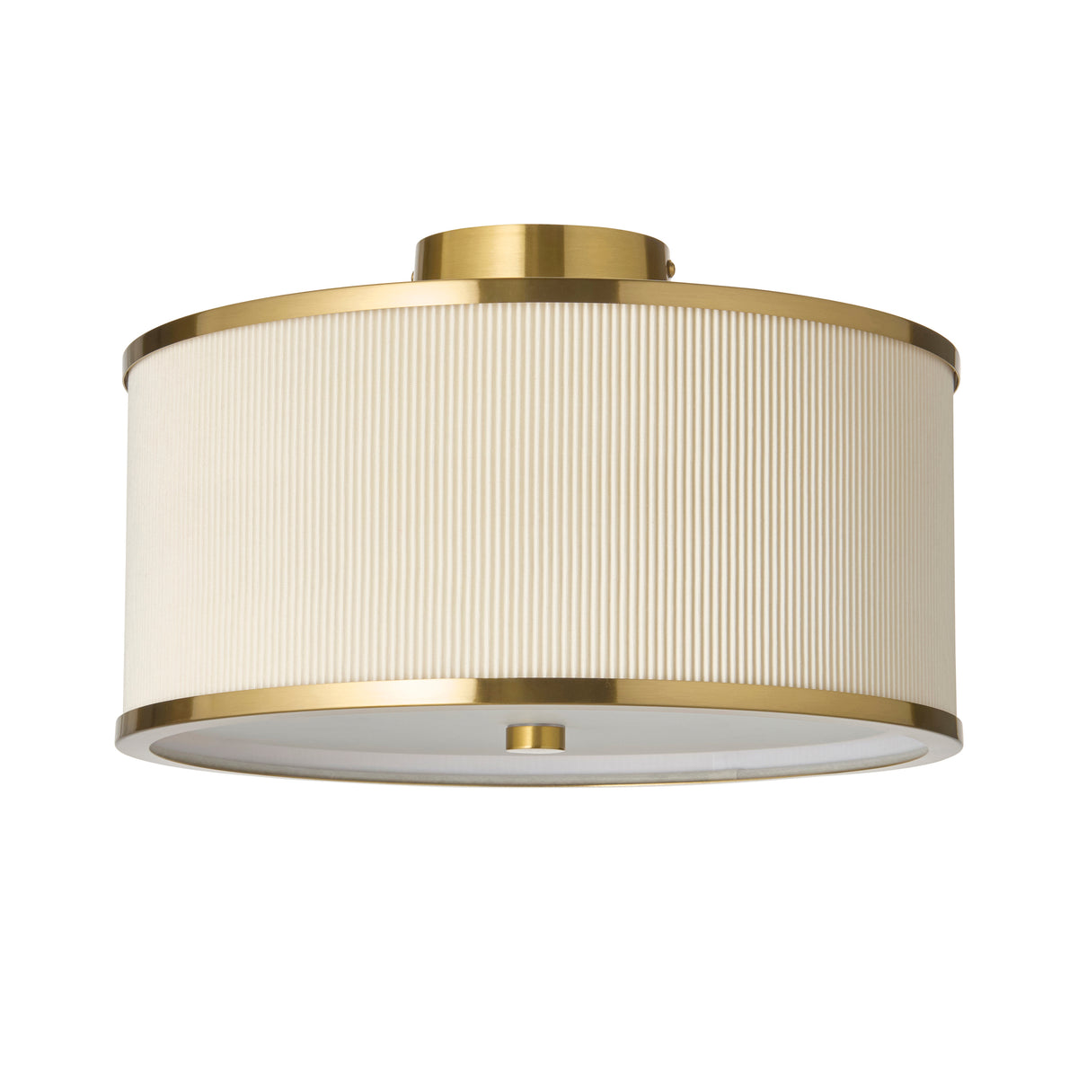 Endon Lexi Flush Ivory fabric, brushed aged brass & frosted glass