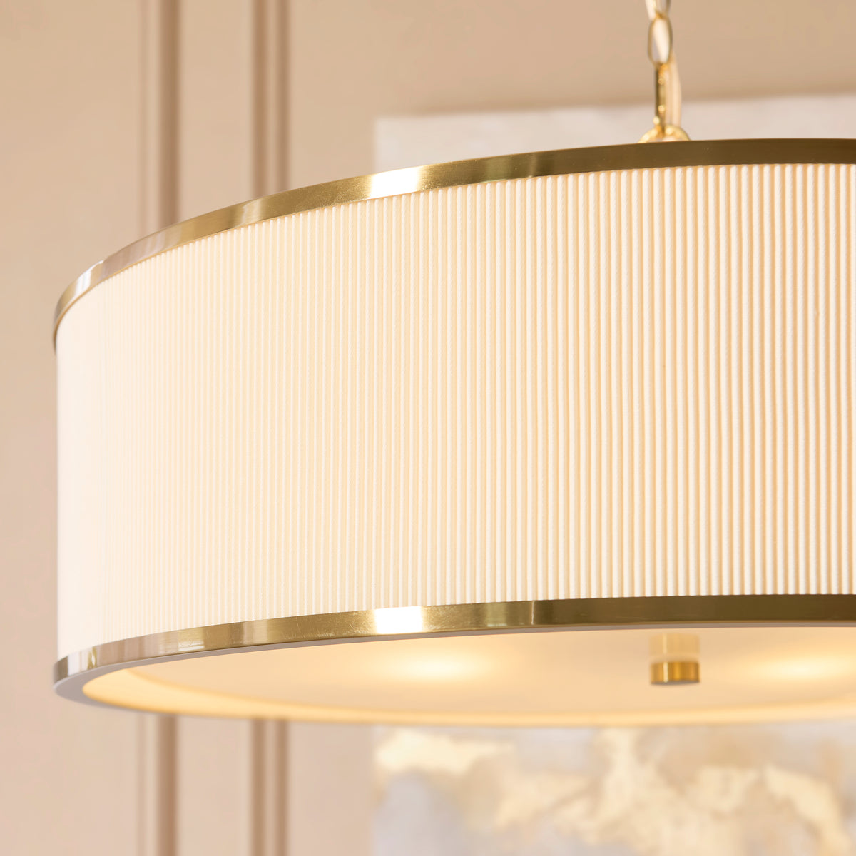 Endon Lexi 5lt Pendant Ivory fabric, brushed aged brass & frosted glass
