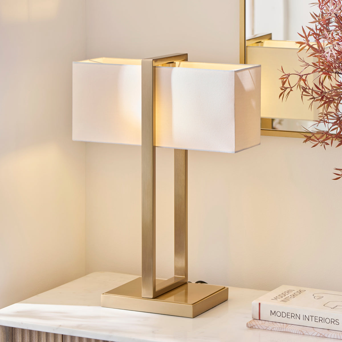 Endon Seattle Table Brushed aged brass plate & ivory cotton mix