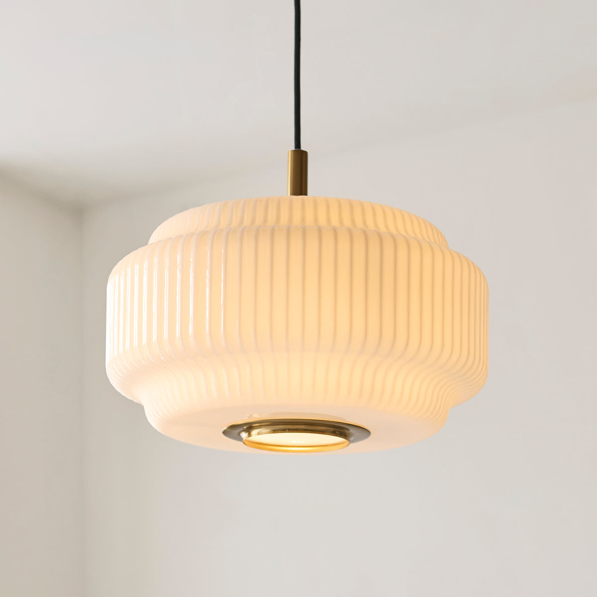 Endon Evora Pendant Brushed aged brass plate & opal ribbed glass
