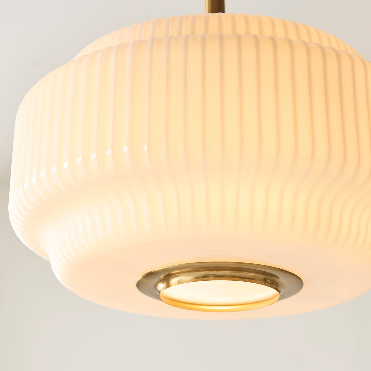 Endon Evora Pendant Brushed aged brass plate & opal ribbed glass