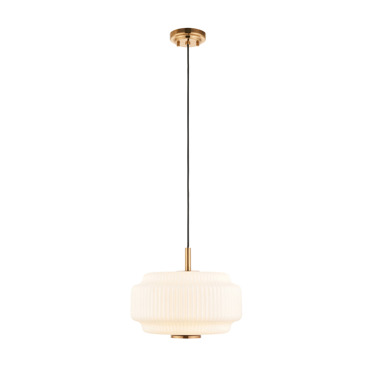 Endon Evora Pendant Brushed aged brass plate & opal ribbed glass