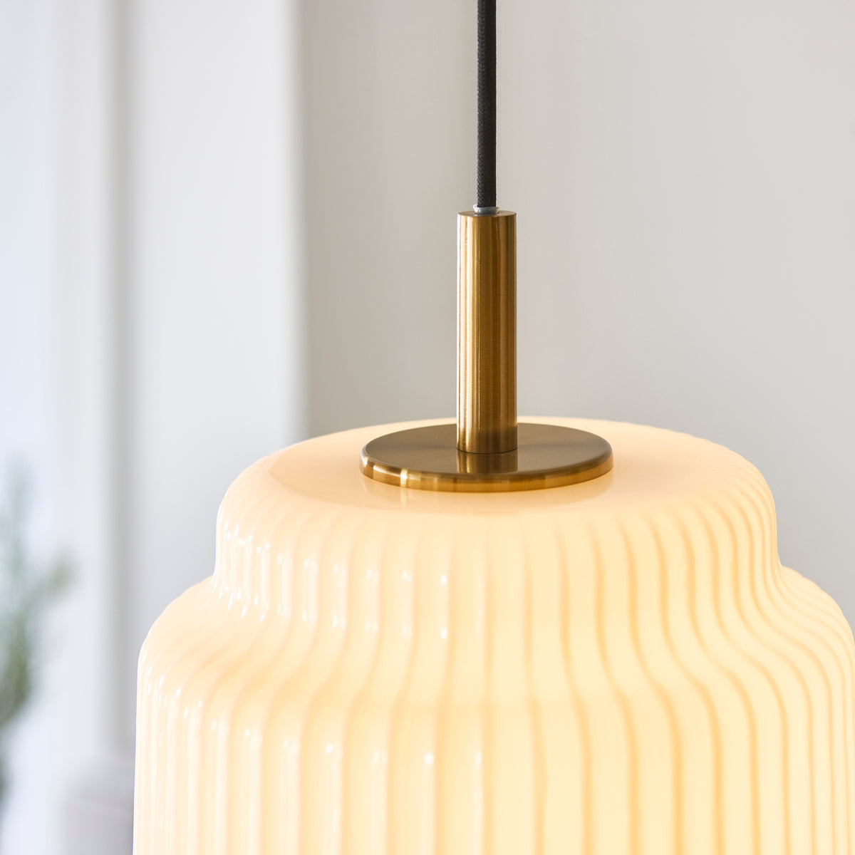 Endon Evora Slim Pendant Brushed aged brass plate & opal ribbed glass