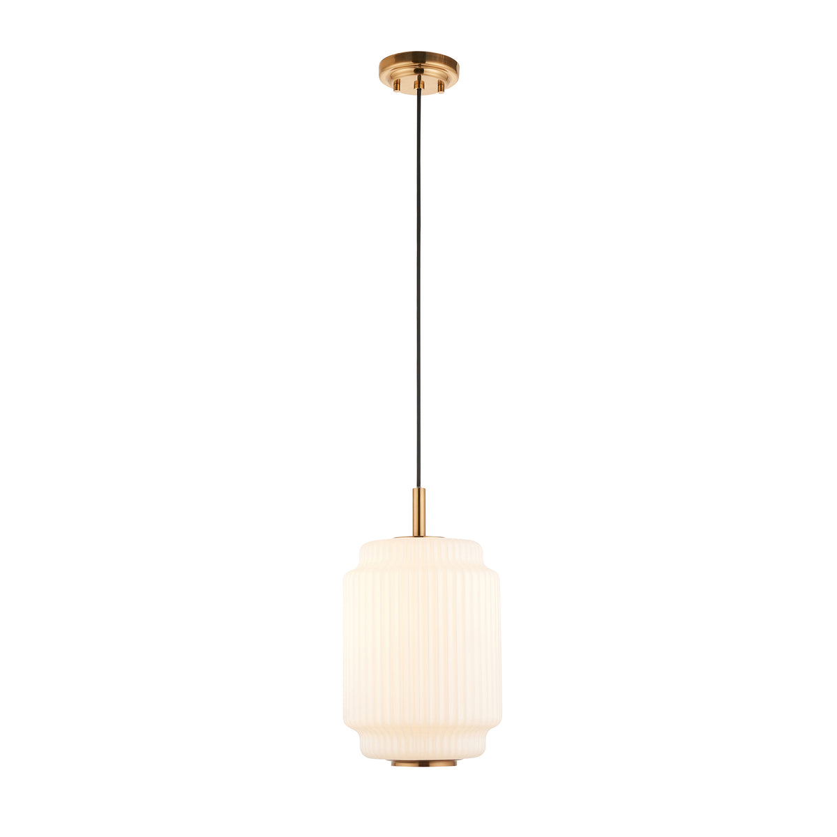 Endon Evora Slim Pendant Brushed aged brass plate & opal ribbed glass