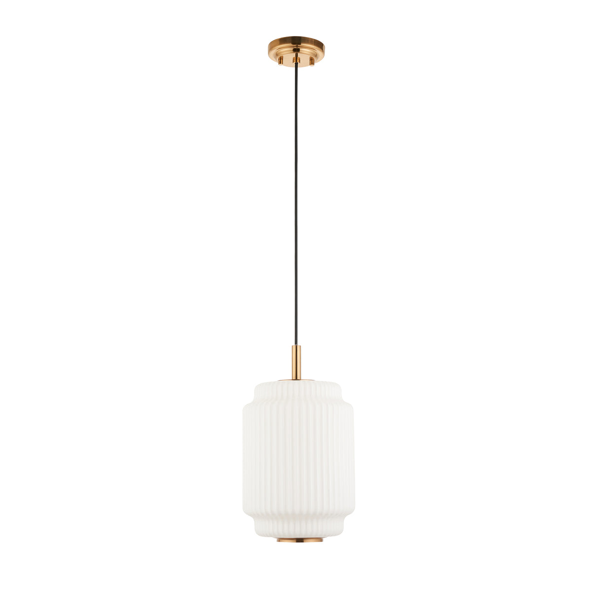 Endon Evora Slim Pendant Brushed aged brass plate & opal ribbed glass