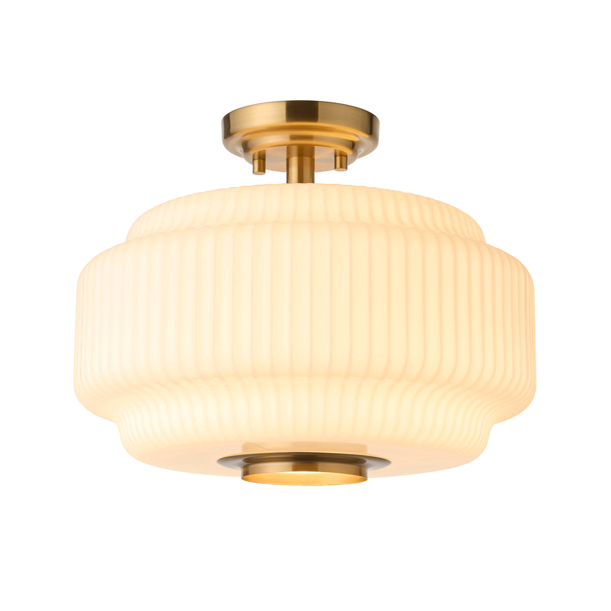 Endon Evora Flush Brushed aged brass plate & opal ribbed glass