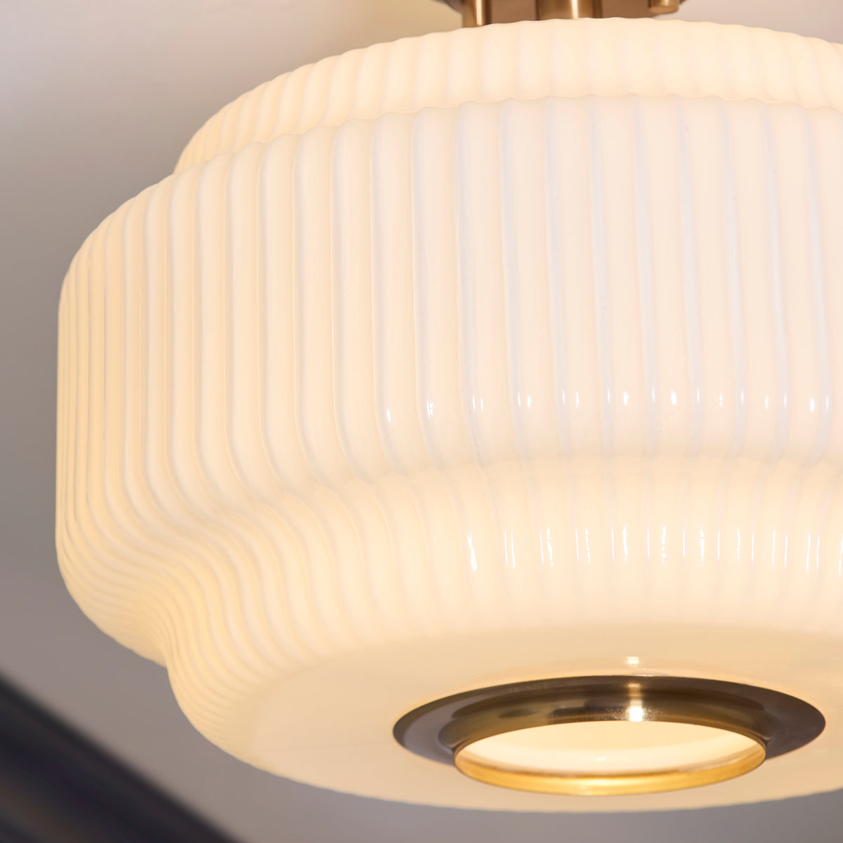 Endon Evora Flush Brushed aged brass plate & opal ribbed glass