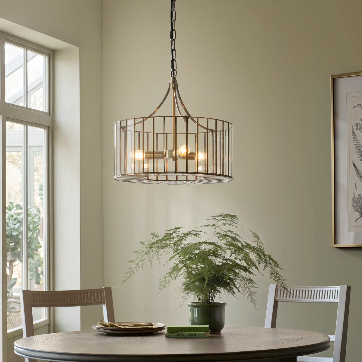 Endon Antalya 3lt Pendant Antique solid brass with clear glass